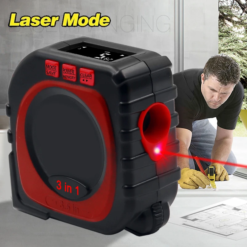 

3 in 1 Measuring Tape With Roll Cord Mode High Accuracy Laser Digital Tape High Impact Professional Measuring Tool