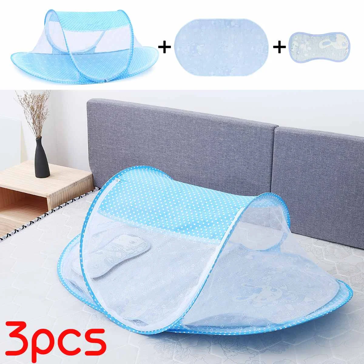 Type 2 (3 pcs) Blue Детская Колыбелька сетка складные детские москитные сетки Кровать Матрас Подушка из трех частей костюм для 0-3 лет Детская палатка Колыбель - Цвет: Type 2 (3 pcs) Blue