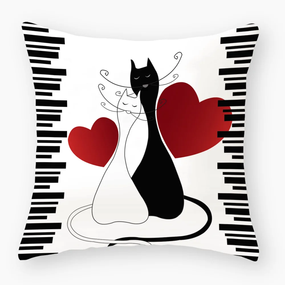 

Funny Cute Black Lover Cat Pillowcase Cushion Cover 45*45 Polyester Pillow Cover Sofa Car Home Decor Room Decoration 40889