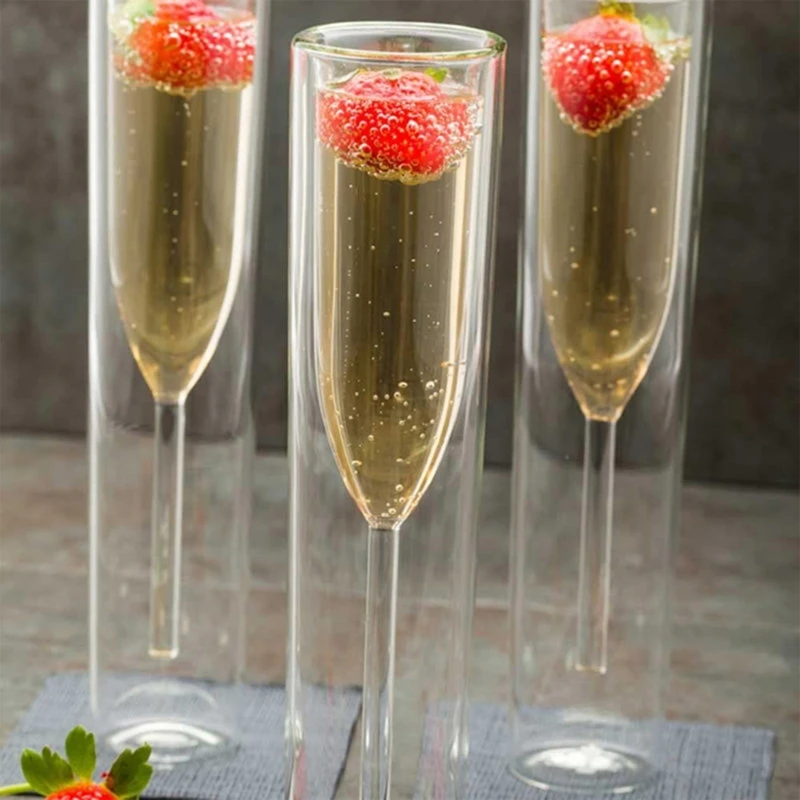 

2021 New Double Layers Glasses Champagne Flutes Goblet Bubble Sparkling Wine Tulips Cocktail Wedding Glass Cup
