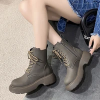 leather ankle boots women shoes thick bottom platform fashion short female ytmtloy 2022 round toe botines de mujer square heel