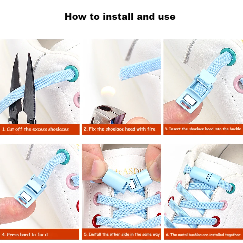 Elastic No tie Shoe laces Sneakers Shoe lace Multicolor Magnetic Lock Shoelaces Kids Adult Quick Laces One Size Fits All Shoes