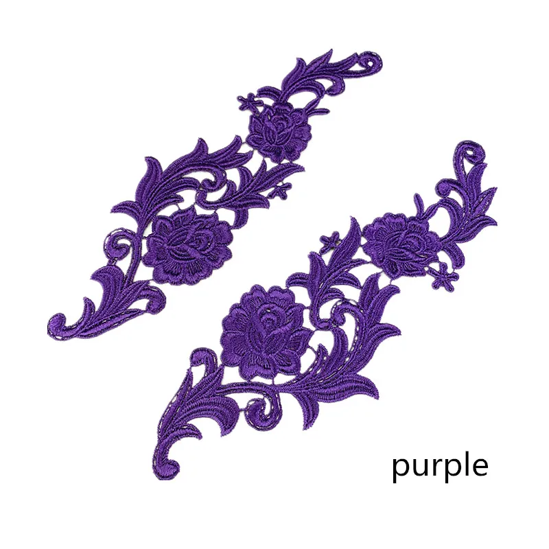 1 pair purple Zsbszc зеркальная пара золотистого и серебряного цвета с вышивкой, кружевной аппликацией, цветочными нашивками, воротничком, свадебное платье, торжественное платье, аксессуары, ткань JA35 - Цвет: 1 pair purple
