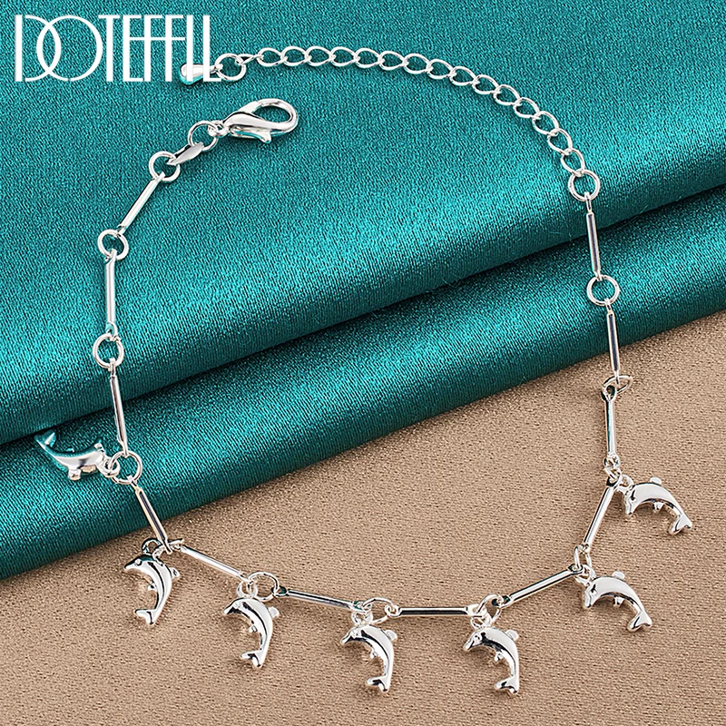 

DOTEFFIL 925 Sterling Silver 7 Dolphin Pendant Bracelet Chain For Women Wedding Engagement Party Fashion Jewelry
