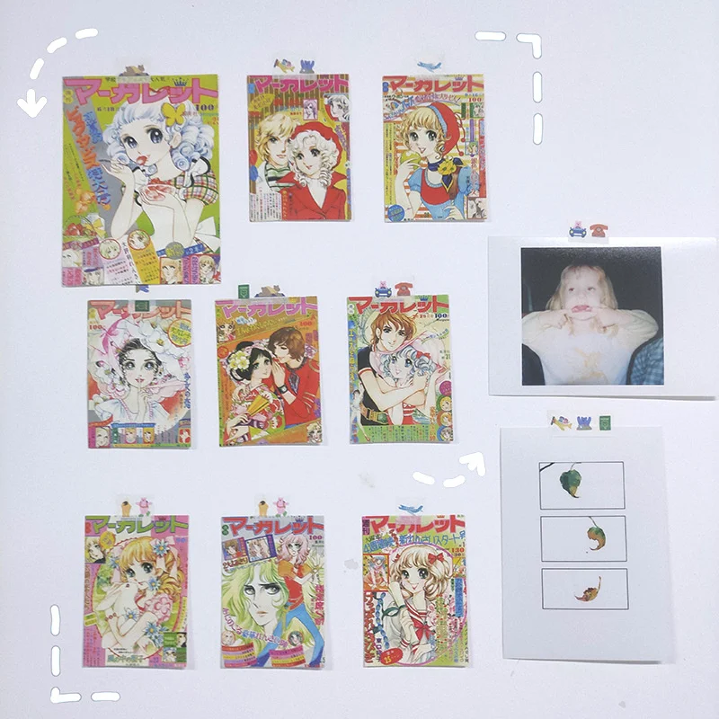 

Japanese Showa Girls Vintage Cute Decorative Pictures 9 / Pack Anime Illustration Wall Sticker Postcard Card Kawaii Room Decor