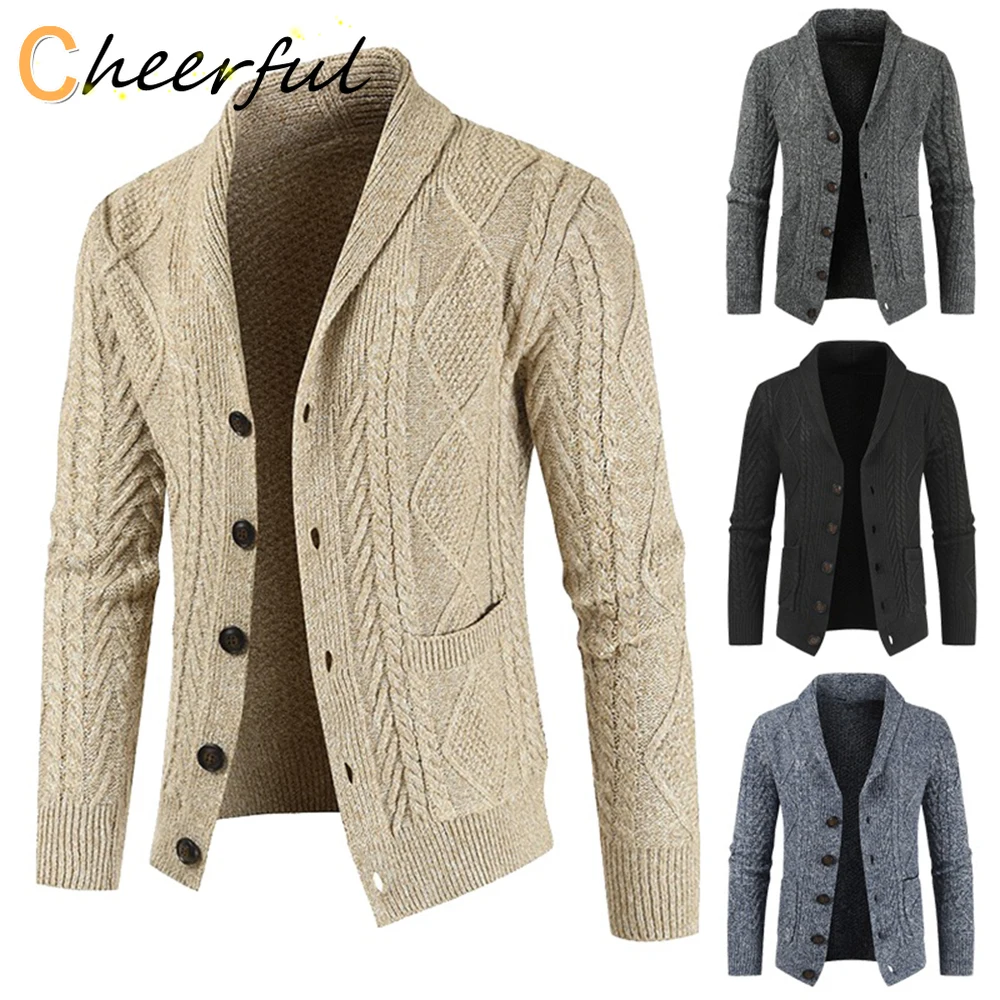 

Зимний мужской свитер с длинным рукавом, вязаный кардиган, свитер, куртка, теплая вязаная куртка