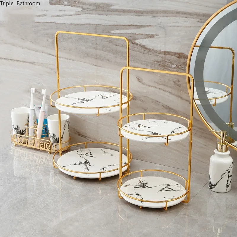 

Двухъярусный поднос для хранения косметики в скандинавском стиле для дома, ванной, гостиницы, туалетный столик настольные полки, поднос для украшений