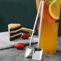 stainless steel spade shovel spoons creative teaspoons with long handle ice cream coffee dessert spoons for kitchen tablewares
