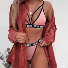 Лидер продаж, Женский комплект нижнего белья с надписью, модные сексуальные стринги, индивидуальный бюстгальтер яркого цвета, Женский комплект нижнего белья