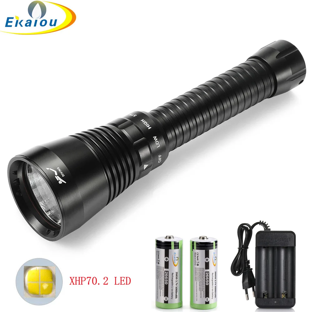 

Super Bright Waterproof XHP70.2 Scuba Diving flashlight powerful underwater 100M Tactical Torch White / Yellow light dive Lamp
