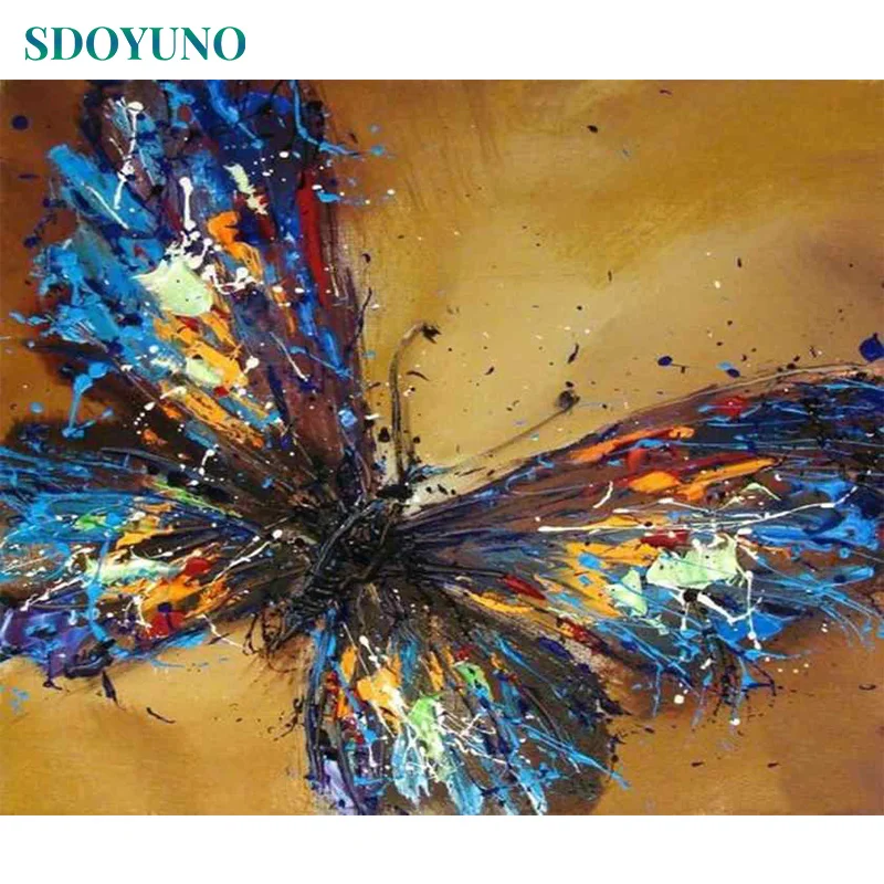 

SDOYUNO Painting By Numbers 60x75cm Butterfly DIY pictures by numbers Frameless On Canvas For Mordern Wall Art Home Decoration