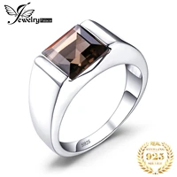 jewelrypalace genuine natural square smoky quartz 925 sterling silver ring for men statement wedding rings gemstones jewelry