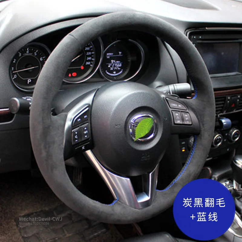 

Black Suede Leather Steering Wheel Cover For Mazda 6 Atenza Axela Premacy Familia CX-4 CX5 CX8 Hand-Stitch Car parts Accessories