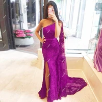 purple one shoulder middle east appliques lace beads indian saudi robe de soiree celebrity engagement brides vestidos fiesta