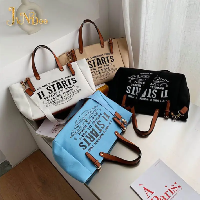 High quality Large Capacity Women Canvas Letter Handbags Tote Bags Female Casual Fashion Solid Shoulder Crossbody Shopping Bags