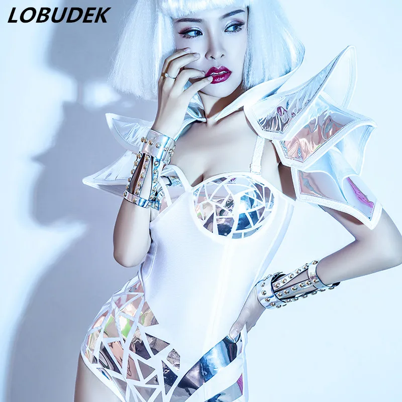 Женская футболка бодибилдера для певцов в ночном клубе DJ Команда белые блестки