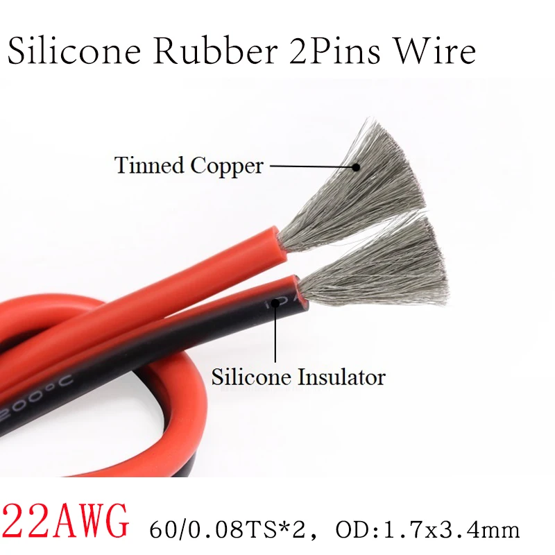

1M 22AWG 2Pins Ultra Soft Silicone Rubber Copper Electric Wire Black Red LED Lighting Lamp DIY Connector Cable Extension Line