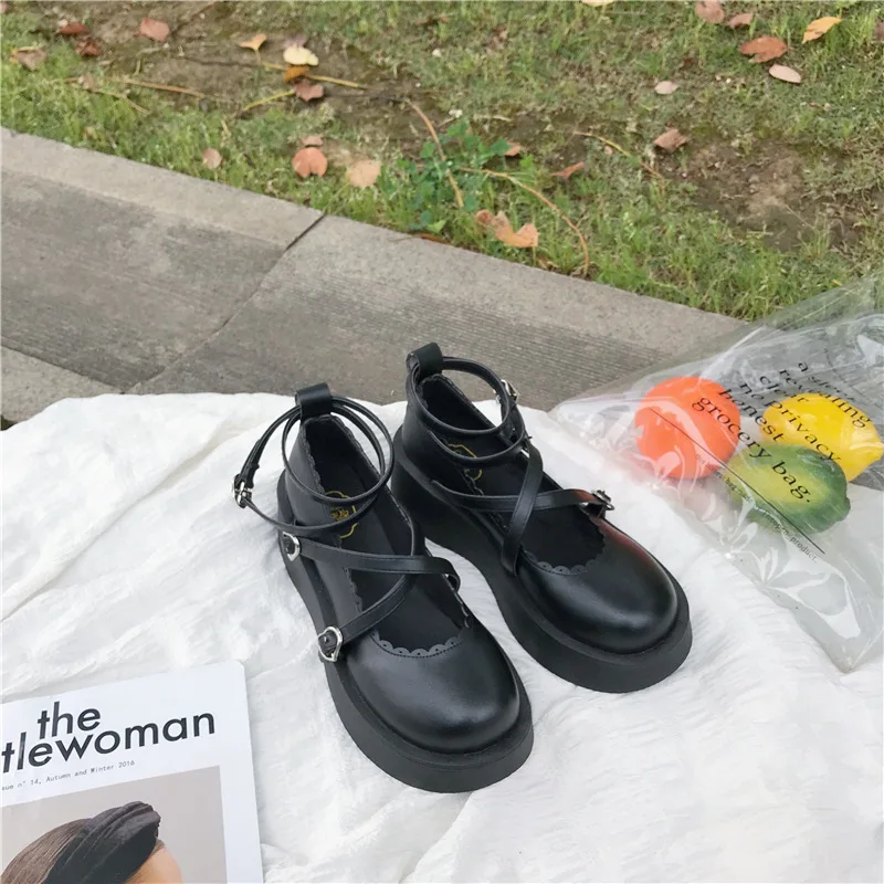 

Shoes Woman 2021 Clogs Platform Modis Casual Female Sneakers Oxfords Flats Round Toe New Creepers Cute Leather Cross Retro Dress