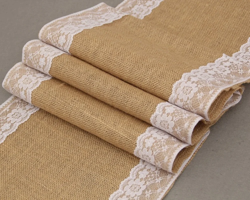 

30*180cm Burlap Lace Table Runner Lace Vintage Rolls Runners for Wedding Decoration Rustic Kitchen Decor Farmhouse Christmas