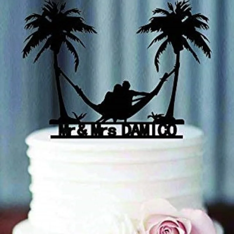 Индивидуальный свадебный торт мистер и миссис персонализированный с пальмой