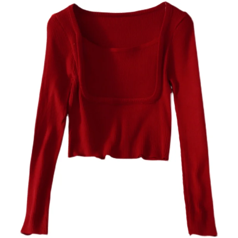 

paragraph party led the dew collarbone tight knit female 2020 new cultivate morality show thin long sleeve base coat