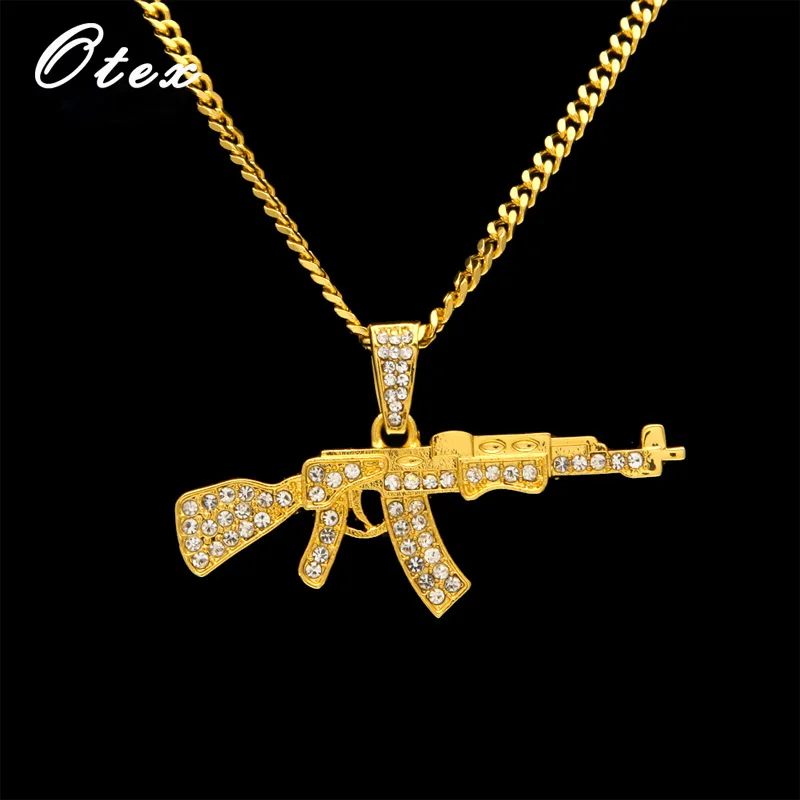 Мужские ожерелья с кулоном в стиле хип хоп AK47 кубинская Цепочка кристаллами Mini Tom