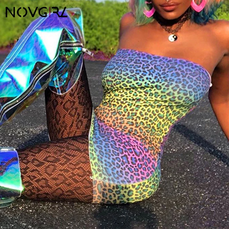 Novgirl/пикантные женские вечерние платья с разноцветным радужным леопардовым