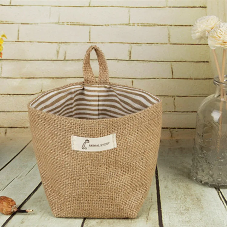 Yellow stripe Специальное предложение, новинка, Zakka, в виде цветка, из хлопковой ткани, горшок, маленькие мешки, висячие, маленькая полосатая джутовая корзина для хранения, висячая сумка для хранения - Цвет: Yellow stripe