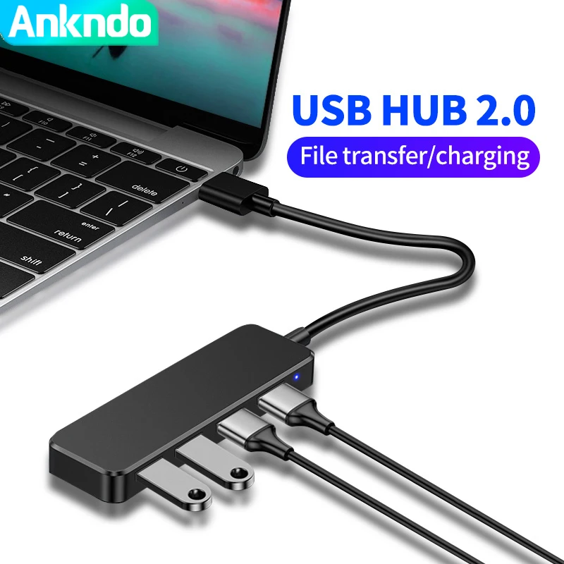 

ANKNDO 4-Port Usb Hub Power Usb Splitter Adapter Otg Mini Usb 2.0 Ultra-Thin Data Charge For Macbook PC Computer Accessories