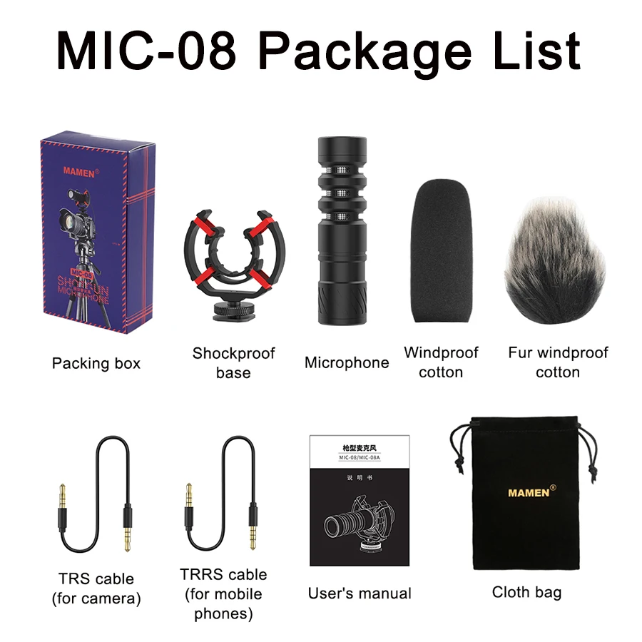 MAMEN MIC08 with Shock Absorbing Bracket Shotgun Cardioid Video Microphone for iphone Canon Nikon DSLR Camera Vlog Recording Mic
MAMEN MIC08 with Shock Absorbing Bracket Shotgun Cardioid Video Microphone for iphone Canon Nikon DSLR Camera Vlog Recording Mic