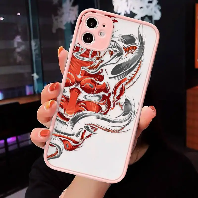 

Japanese samurai oni mask Phone Cases Matte Transparent For iPhone 12 Mini 11 Pro XR XS Max 7 8 Plus