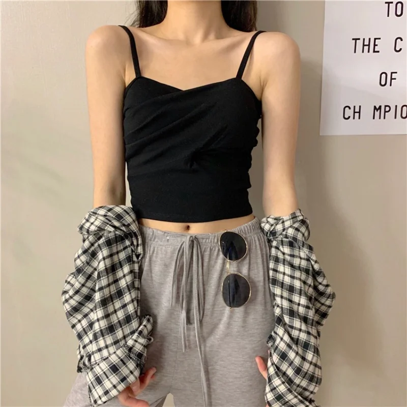 Sleeveless Short Tank Top Bar Crop Top Women Camis Halter Women Camisole Sexy Elastic Cotton Camis Slim Low Chest Versatile