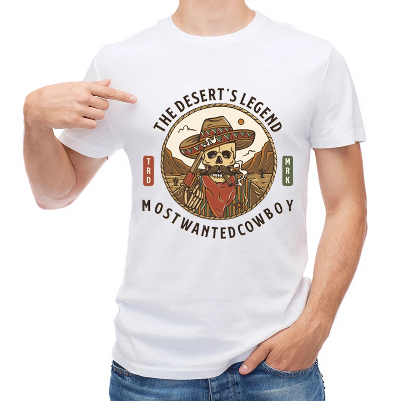

TEEHUB Vintage Cowboy Skull Men T Shirt The Desert Skull Printed T-shirt Short Sleeve Casual Tops Fashion Boy Tees