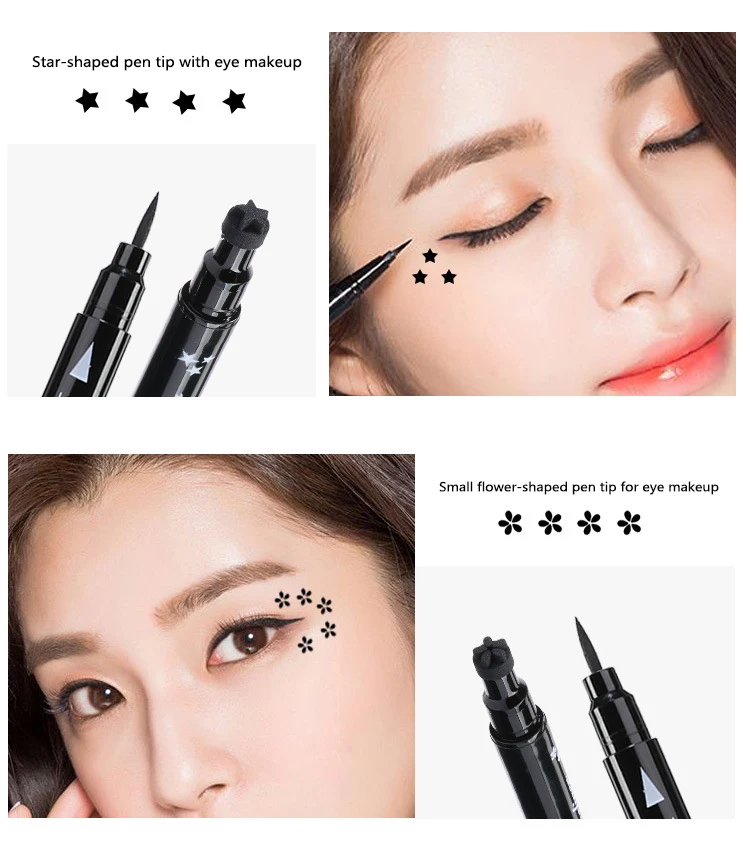1 двойной головкой подводка для глаз Печать Черная Подводка луна звезды сердце