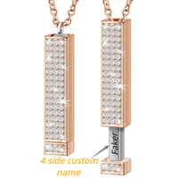 custom name personlized bar necklace stainless steel shrinkable bling zircon hip hop pendant necklace for women anniversary gift