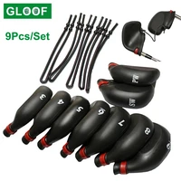 9pcsset golf iron club head covers protectors with string black pvc wedge putter headcovers