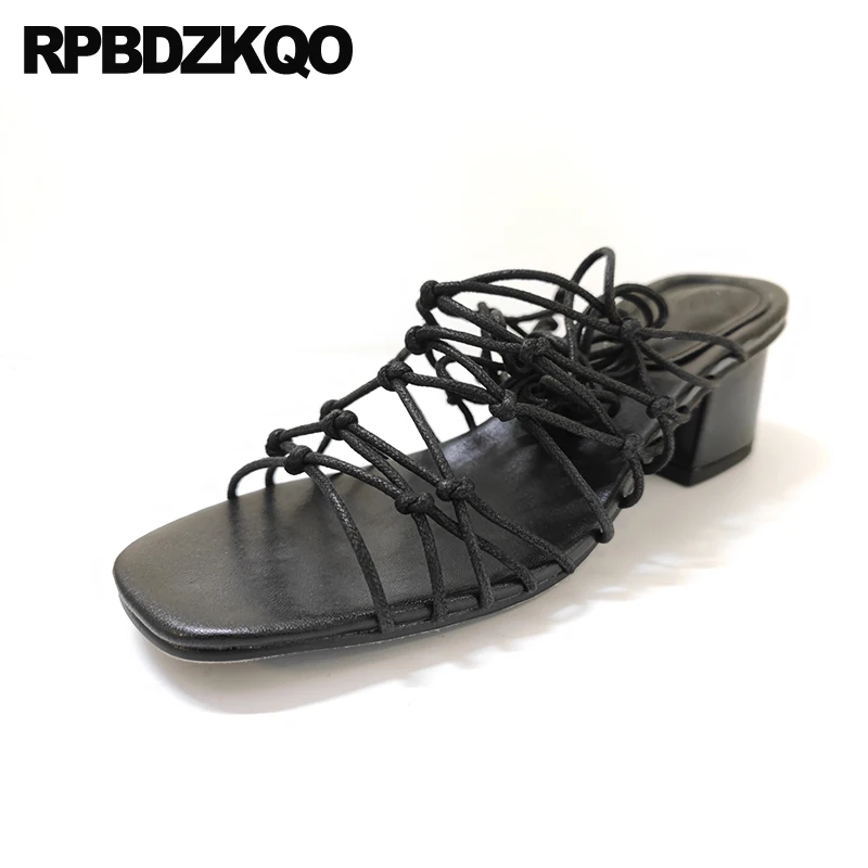 винтажные сандалии для гладиаторов каблуки женщины Римский коренастый дизайнер