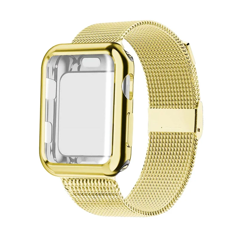 gold Чехол+ ремешок для Apple Watch Band 44 мм 40 мм iWatch band 42 мм 38 мм браслет из нержавеющей стали Миланская петля Apple watch 5 4 3 2 1 40 - Цвет ремешка: gold