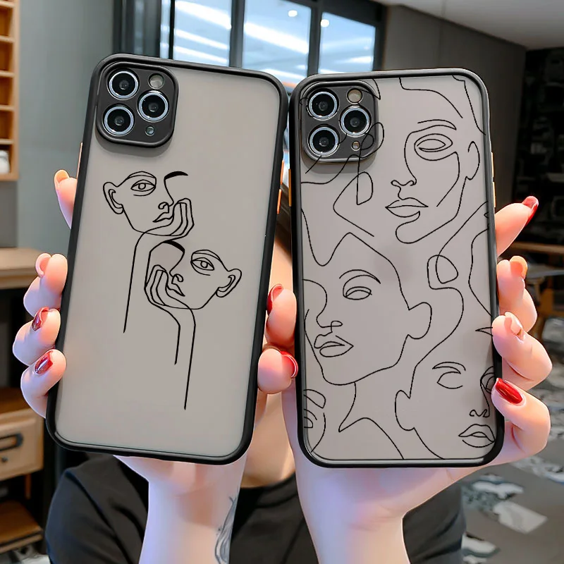 Funny Abstract Art Lines Fashion Phone Cases Cartoon Women Cover For iphone XR XS XS MAX SE 2020 7 8 Plus 11 12 13 Pro Max Coque