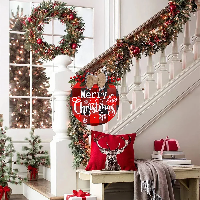 Colgante de puerta de Navidad, guirnalda de bienvenida para casa, decoraci&oacute;n de Navidad, lugar, colgante, list&oacute;n, adornos de corona-3