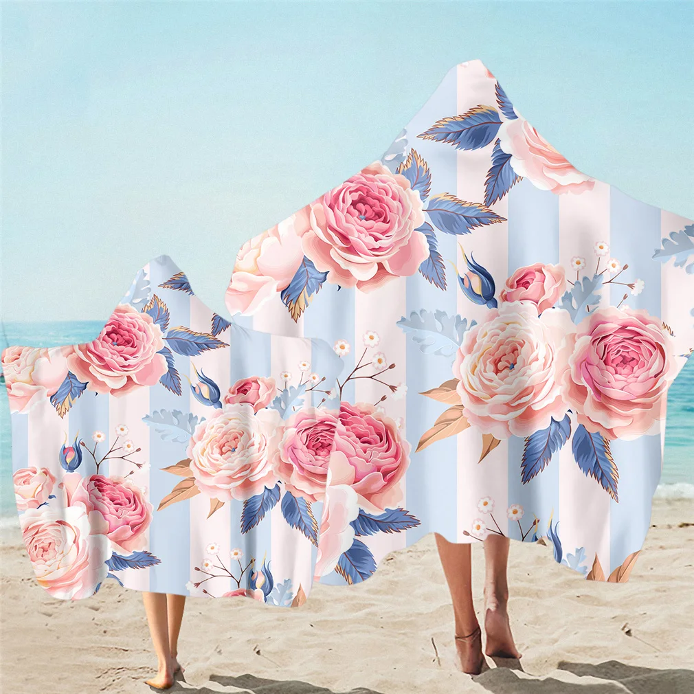 

Free shipping Gift Chic Peony Flower Birds Teapot Highheel Boots Adult Kids Hooded Towel Sports Gym Surfing Pool Swim Beach