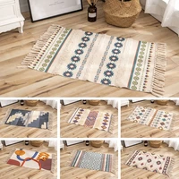 retro bohemian hand woven cotton linen carpet morocco printed area rugs tufted tassels with rug bath doormat