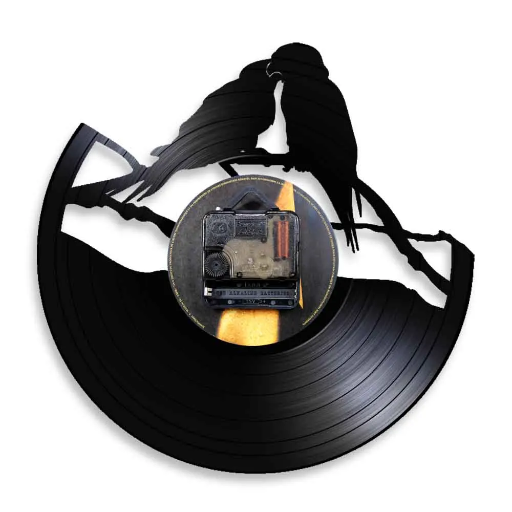 Настенные часы в виде попугаев на ветке с виниловой пластиной|Настенные часы| |