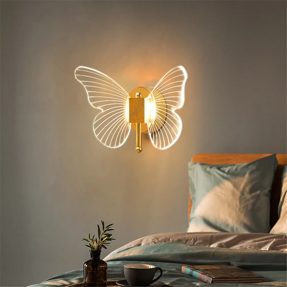 

LED Butterfly Wall Lamp Indoor Lighting Lampras Home Bedroom Bedside Living Room Decoration Staircase Light Interior Lighting