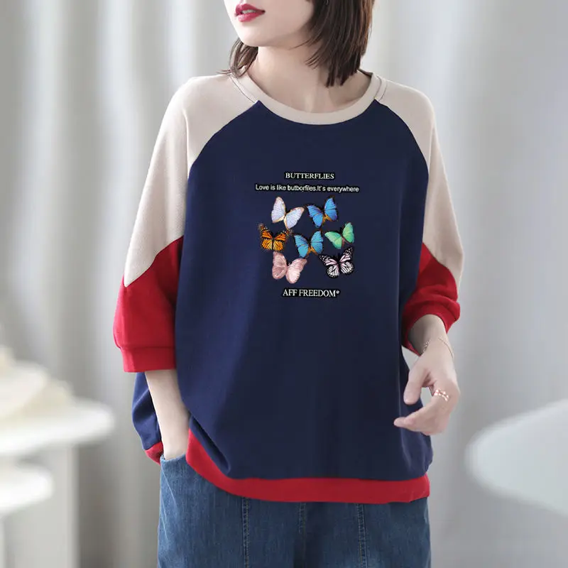 

cotton short-sleeved t-shirt women's summer loose retro round collar new artistic fat sister casual large-size Jacket