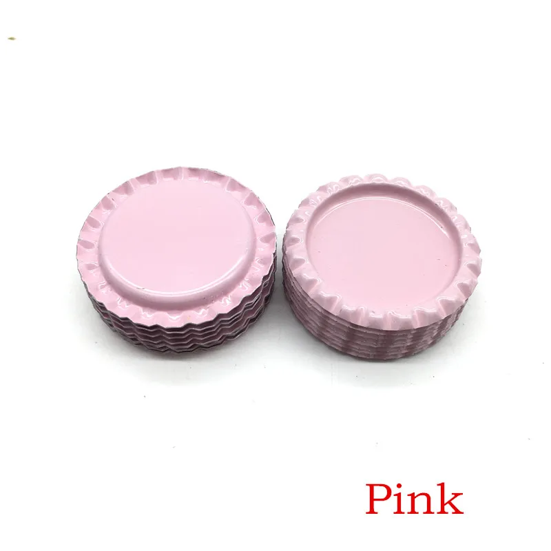 Pink Новое поступление, 24 цвета, с обеих сторон, металлические фланцевые крышки для бутылок без отверстий, плоские крышки для бутылок для ожерелья, украшения для волос - Цвет: Pink