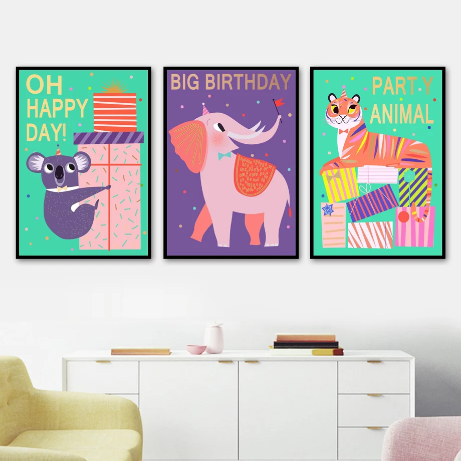

Cute Jungle Animals Koala Elephant Tiger Gift Wall Art Canvas Painting Nordic Posters And Prints Wall Pictures Kids Room Decor