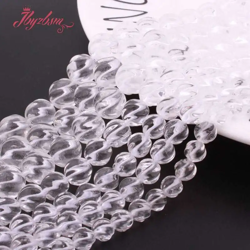 7 10 мм Круглый Резной Твист белый рок кристалл кварца натуральные камни бусы