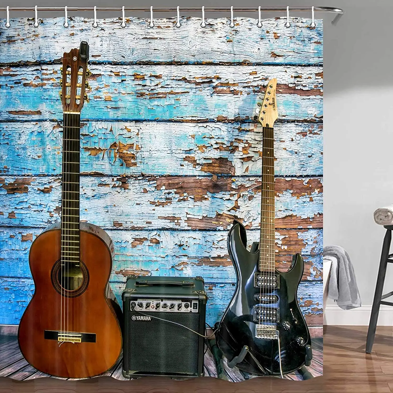 

Guitar Shower Curtain Wooden Planks Rustic Country Music Bathroom Shower Curtain Decor Fabric Shower Curtain Hooks Include