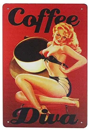 

Coffee Pin Up Girl Man Cave Sign Retro Vintage Decor Metal Tin Sign 20x30cm